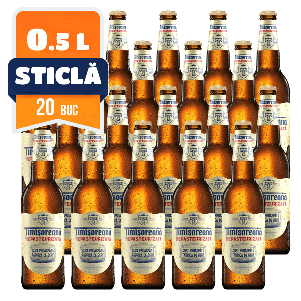 Timisoreana Gold nepasteurizata 0.5 L, 20 buc/bax