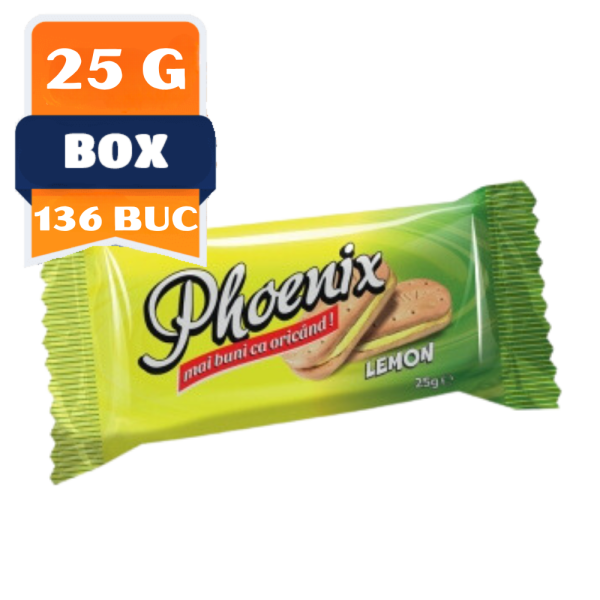 Biscuiți cu Cremă Phoenix Lemon 25 Gr., 81 buc/cutie