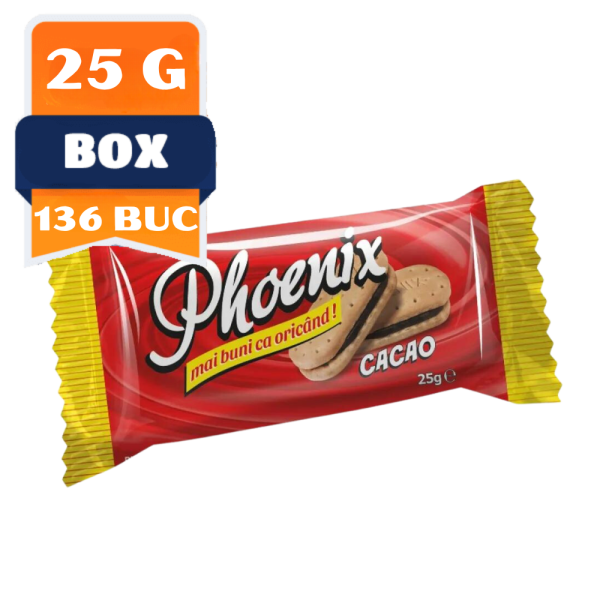 Biscuiți cu Cremă Phoenix Cacao 25 Gr., 136 buc/cutie